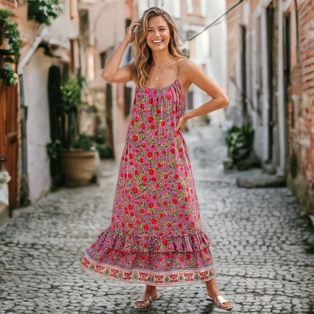 A Pea In The Pod Floral Maxi Dress Sleeveless Lightweight Oversized Minimalist